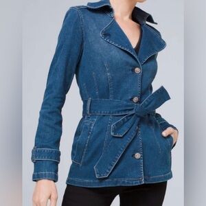 WHBM belted denim jacket with rhinestone buttons M